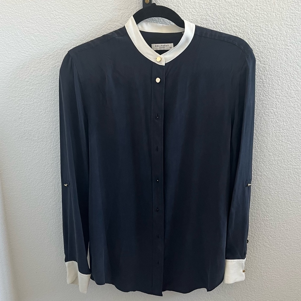 💕 Equipment navy silk shirt with gold button detail💕